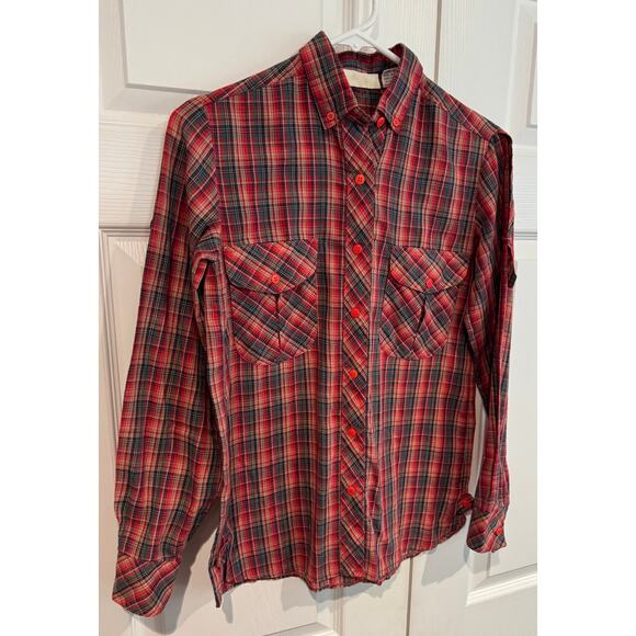 Vintage 80s Plaid Button down western long sleeve collared top Sz M - Picture 3 of 8